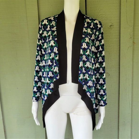 NWT KASPER Blue Green Print Open cardigan - Picture 1 of 4
